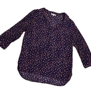 Valentine 3/4 sleeve V neck heart print popover top medium Blue red Whimsy